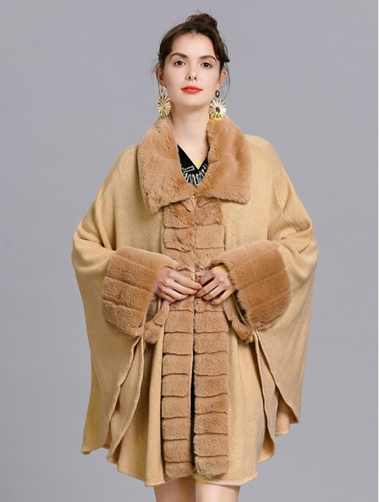 Soft Plush Cape W/ Faux Fur Collar and Sleeves